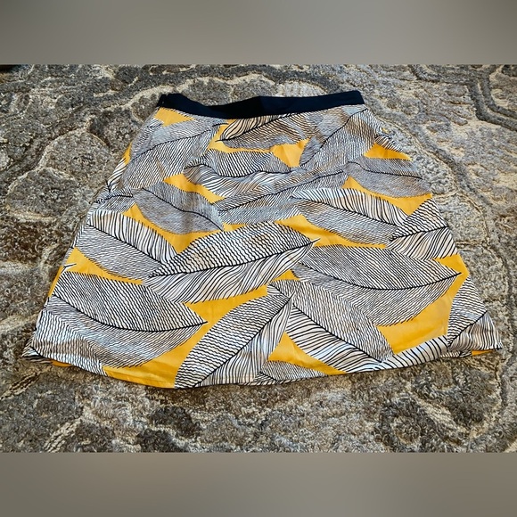 LOFT A-Line Skirt Women Multicolor Ruffled Front Leaf Pattern Size 6 Yellow NEW - Picture 7 of 7